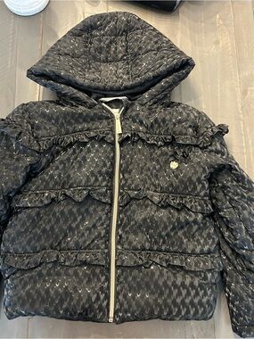 Glamorous Le Chic Black Hooded Ruffle Puffer Jacket approx size 6
